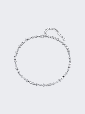 Mega Mixed White Diamond Tennis Necklace 18k White Gold
