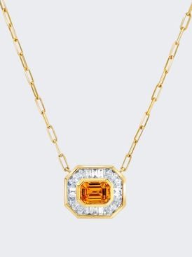 Yellow Sapphire And Diamond Halo Mini Deco Link Pendant Necklace 18k Yellow Gold
