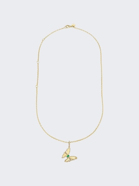 Emerald And Diamond Butterfly Pendant Necklace 18k Yellow Gold