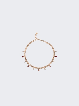 Diamond and Ruby Baguette Drop Link Choker Necklace 18K Rose Gold