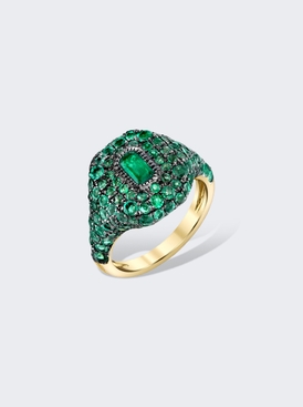 Emerald Pave Pinky Ring 18k Yellow Gold