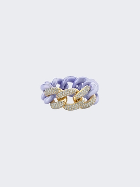 Triple Pave Lavender Ceramic Link Ring 18k Yellow Gold