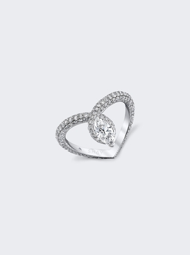 Marquise Diamond Chevron Pinky Ring 18k White Gold