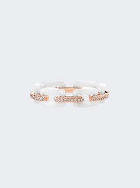 Diamond Pave White Ceramic Mini Deco Link Ring 18k Rose Gold