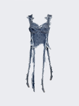 Distressed Denim Double Corset Light Blue