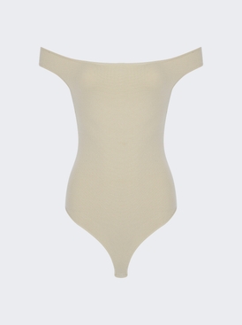 Off The Shoulder Knit Bodysuit Beige