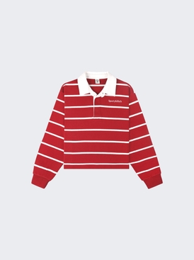Serif Logo Rugby Polo Shirt Ruby And White