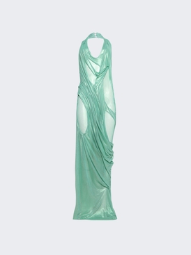Siren Wetlook Halter Neck Long Dress Metallic Mint Green