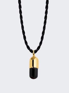 Mini Black Spinel Pill Pendant Necklace 18k Yellow Gold