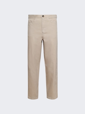 Button Detail Straight Leg Trousers Light Grey