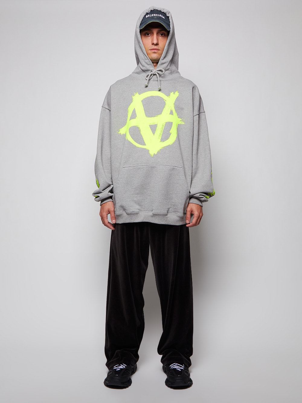 Double Anarchy Logo Hoodie Grey And Neon Yellow | The Webster Double Anarchy Logo Hoodie Grey And Neon Yellow | The Webster