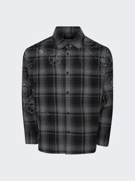 Plaid Beaded Oversized Shirt Black