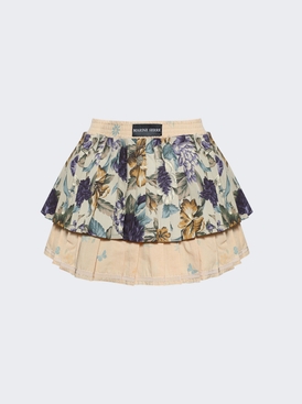 Upcycled Floral Linen Pleated Skirt