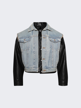 Warrior Jacket Light Blue And Black Leather