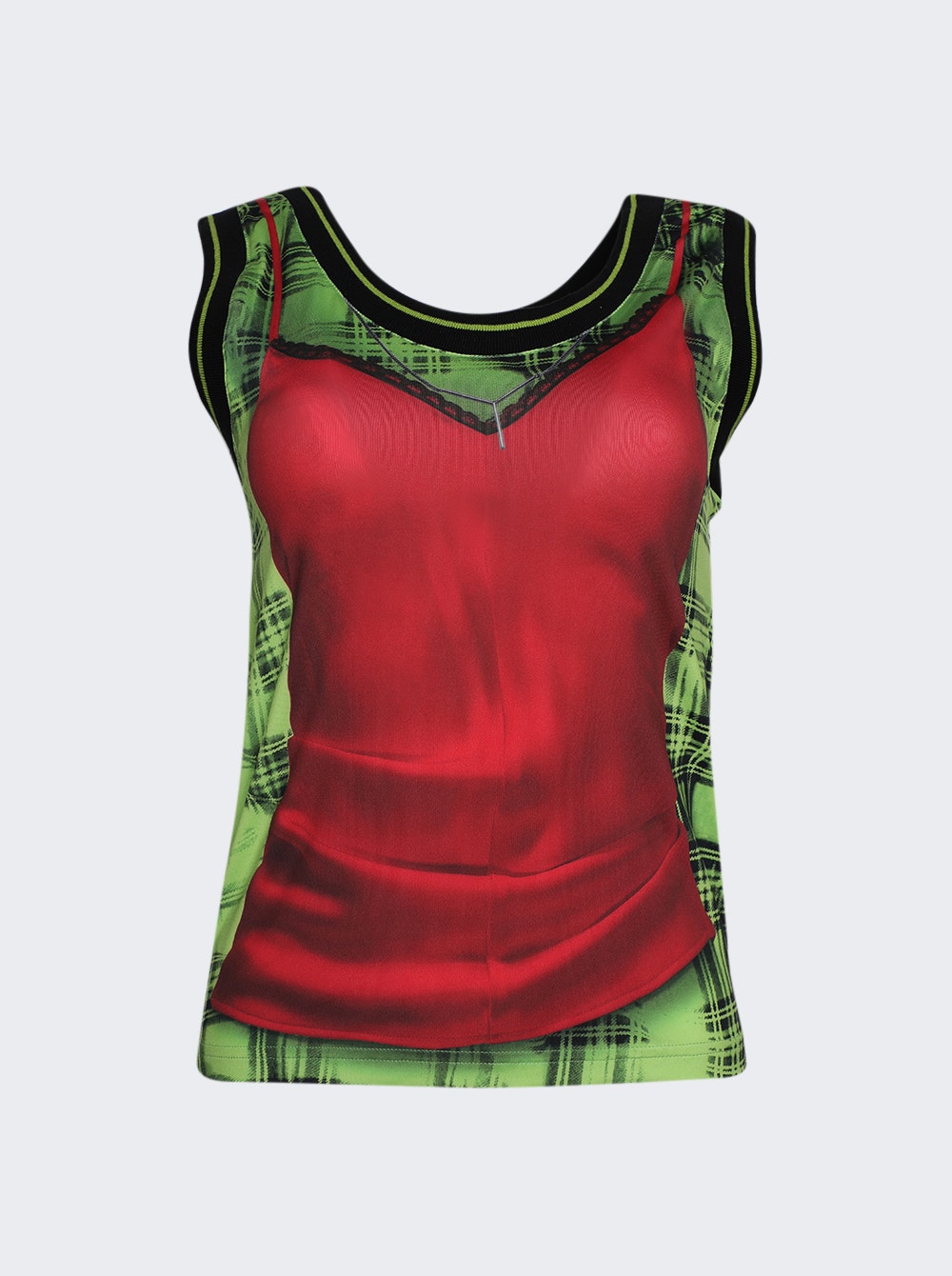 X Jean Paul Gaultier Trompe-l'oeil Lingerie Tank Top Red and X Jean Paul Gaultier Trompe-l'oeil Lingerie Tank Top Red and